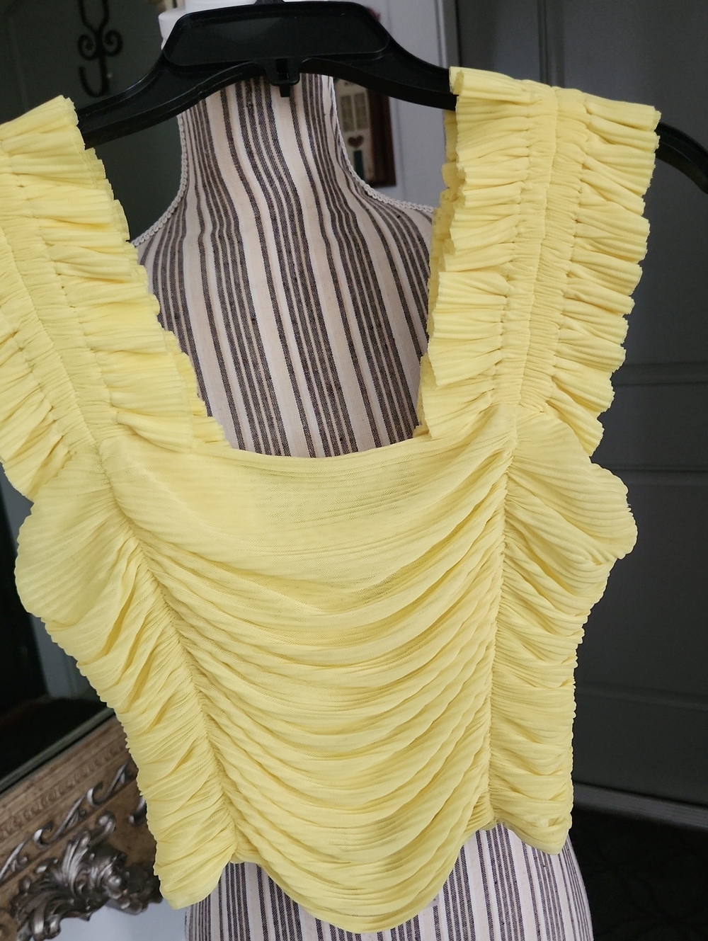 Endless Rose Yellow Ruffled Ruched Crop Tank Top - Picture 2 of 6